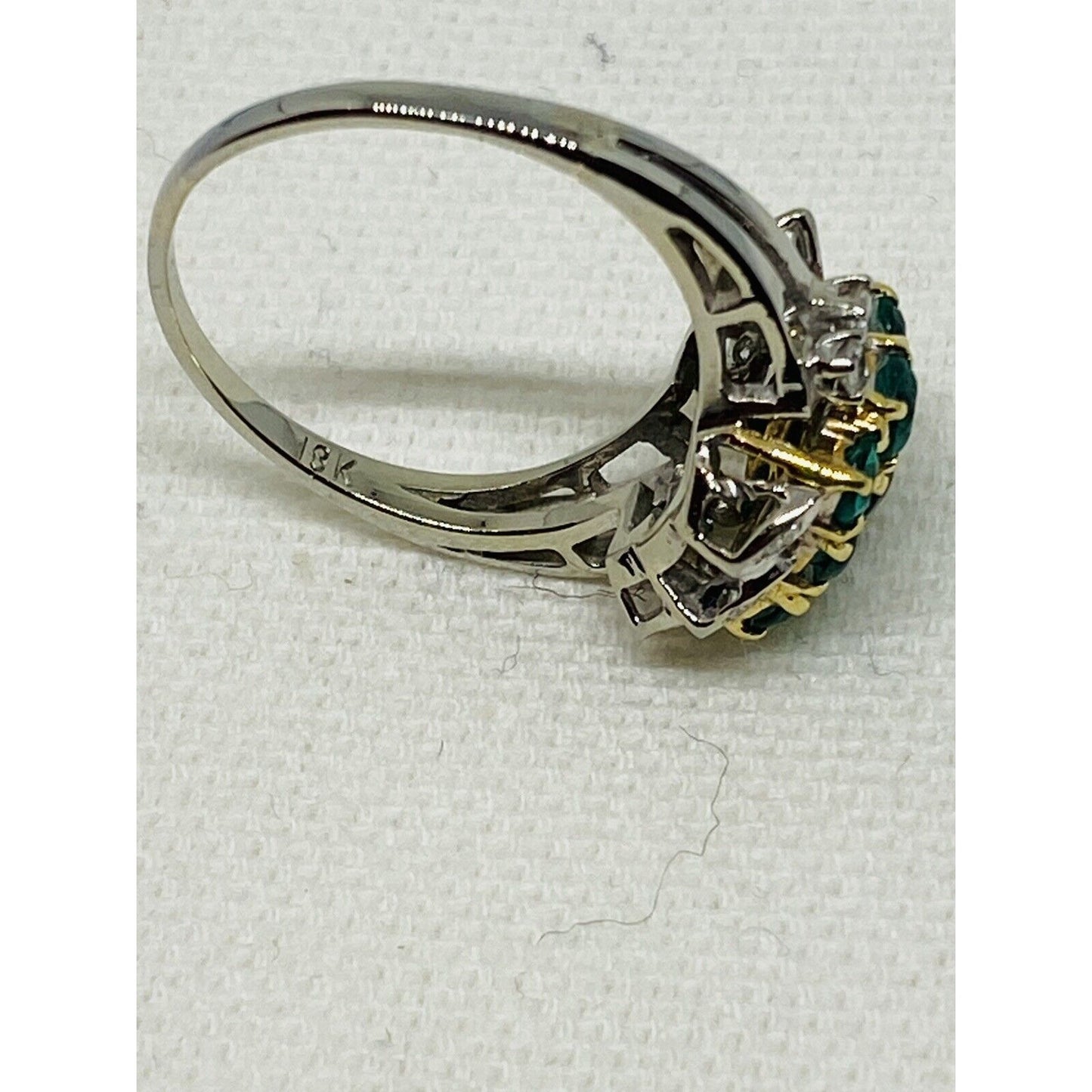 Vintage Diamond Emerald 18K White And Yellow Gold Cluster Ring