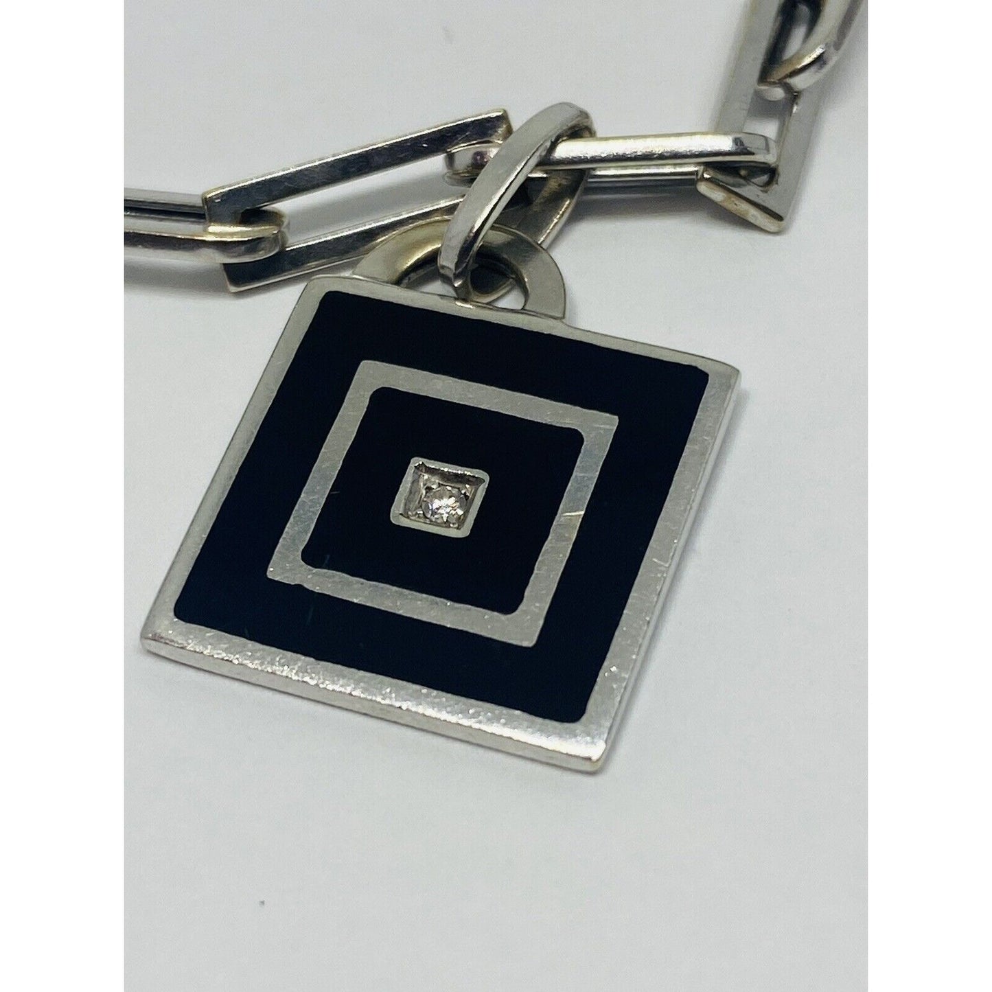 LA NOUVELLE BAGUE 0.22ct Diamond 18K Gold Square Charm Bracelet 7.25” RARE