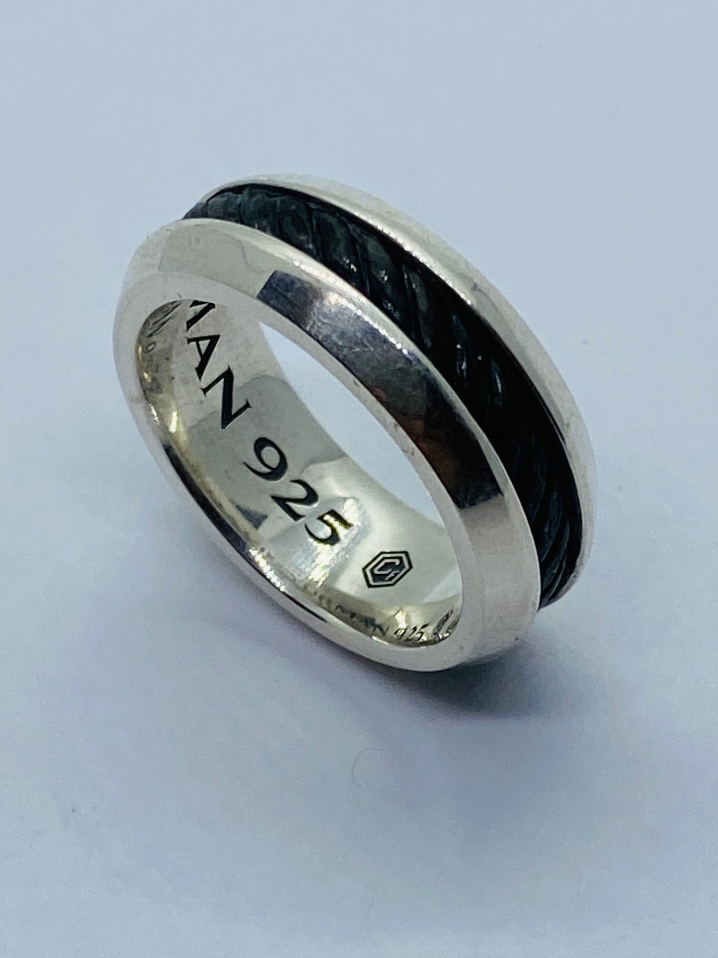 David Yurman 7.5mm  Cable Classic Inset Ring Silver/Forged Carbon Size 8