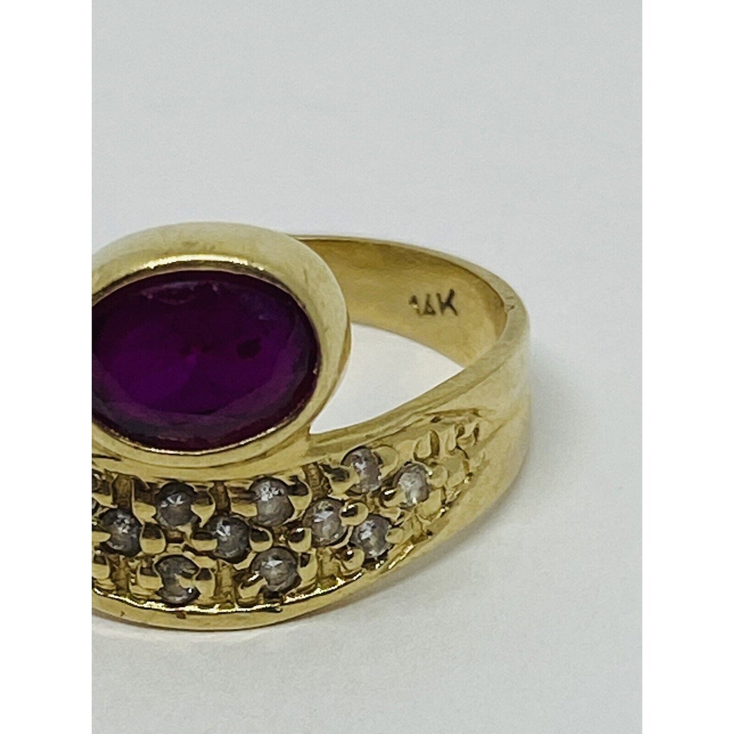 Oval Synthetic Ruby CZ Ring 14k Yellow Gold Size 9 Stone Measures 7.5x5.5MM
