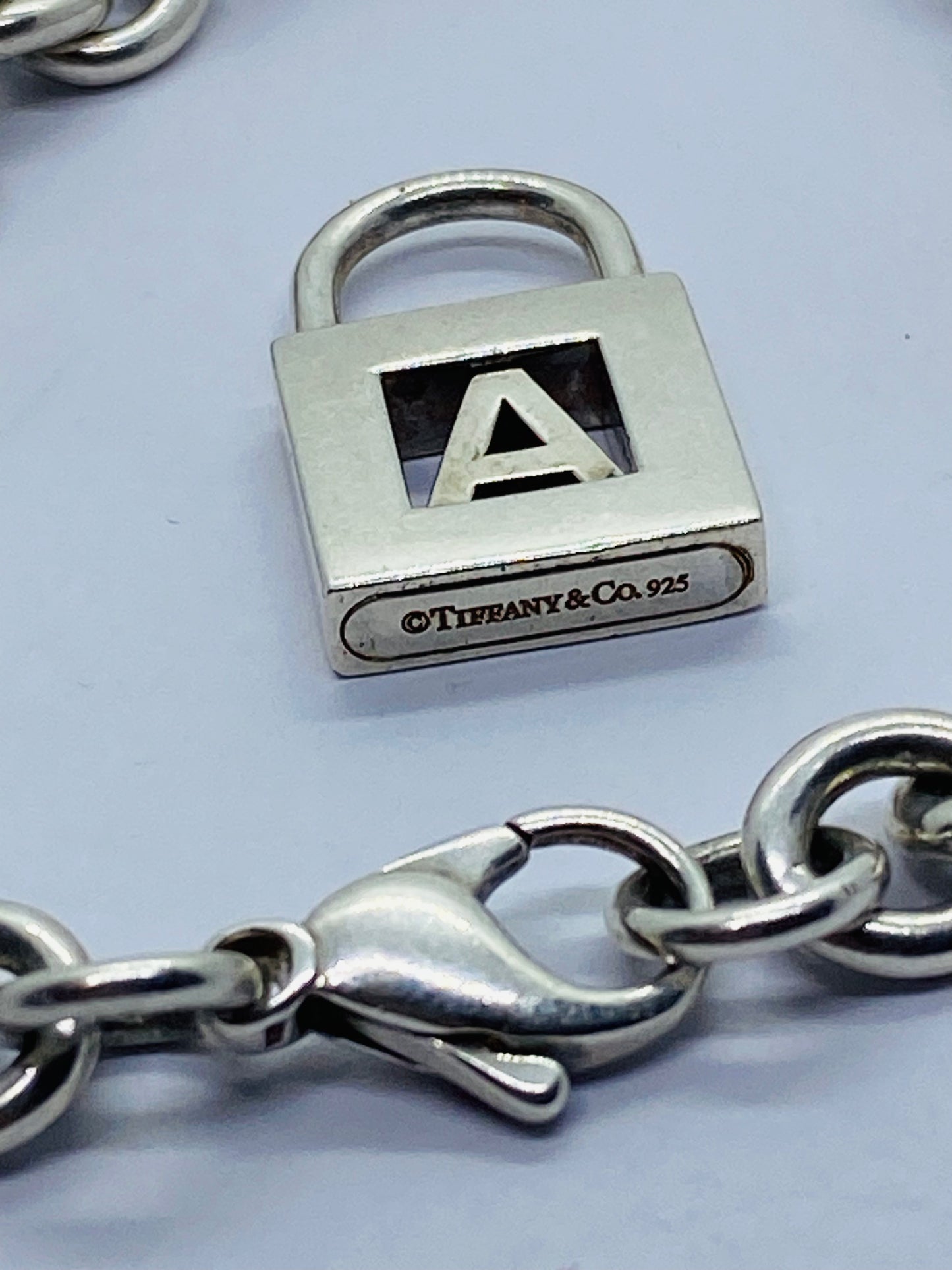 Tiffany & Co Sterling Silver Letter A Alphabet Initial Padlock Bracelet 8”