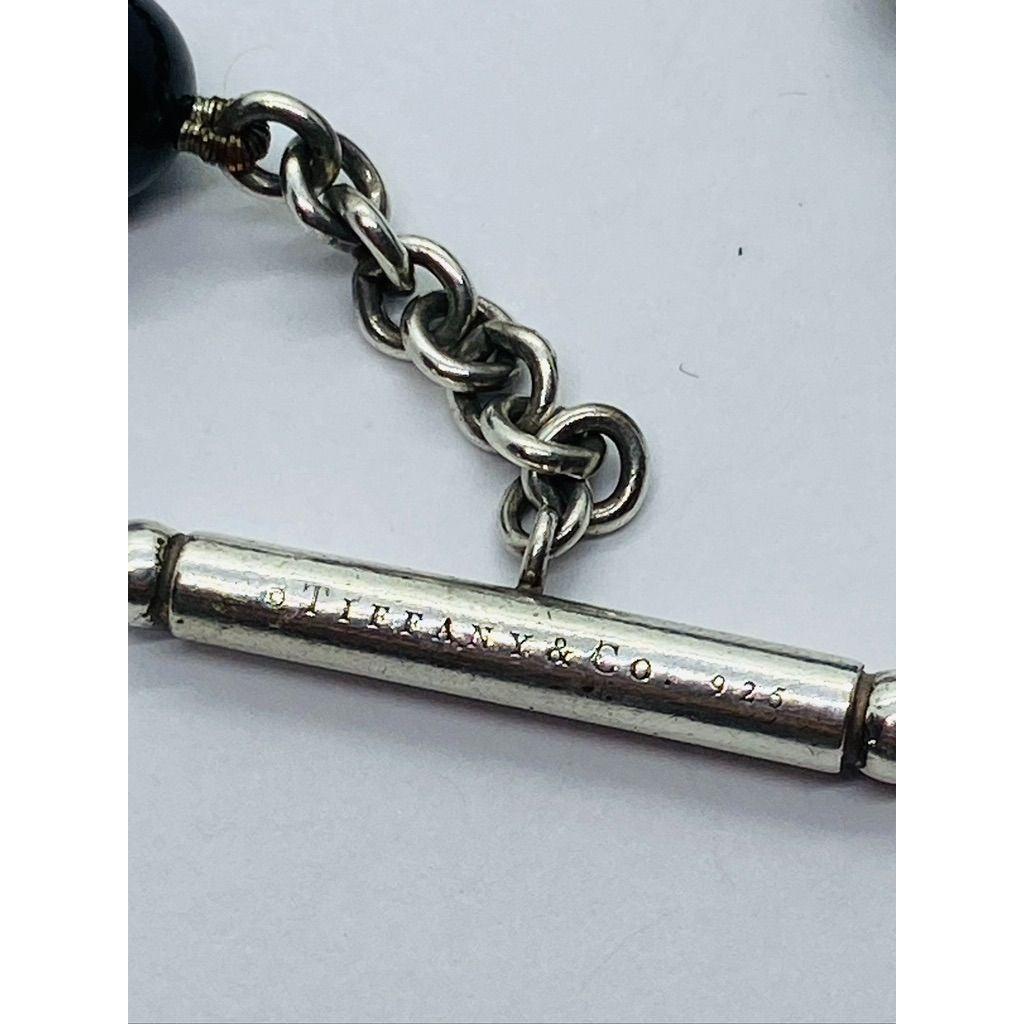 Tiffany & Co Bracelet Black Onyx Beads 925 Polished Sterling Silver Toggle Clasp