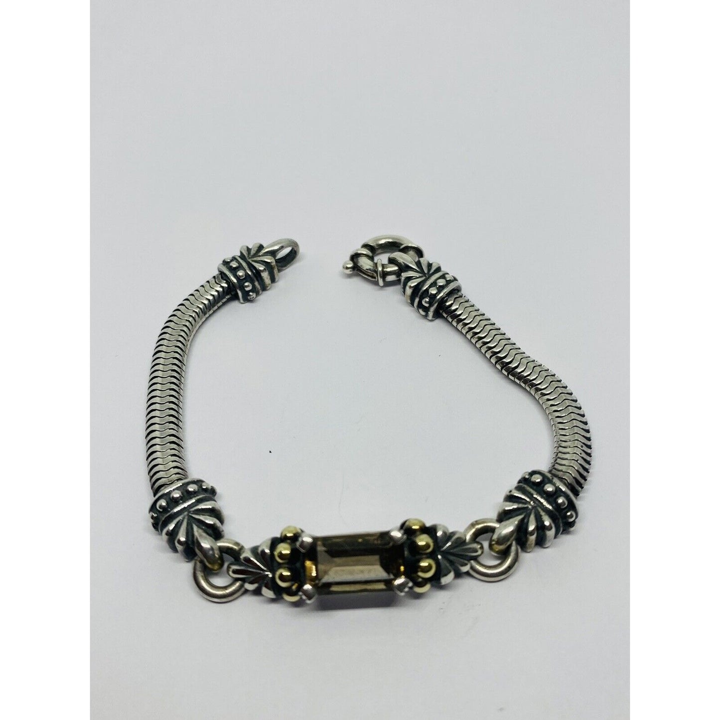 LAGOS STERLING SILVER 925 AND 18K 750 CAVIAR SMOKEY TOPAZ BRACELET 7.25”