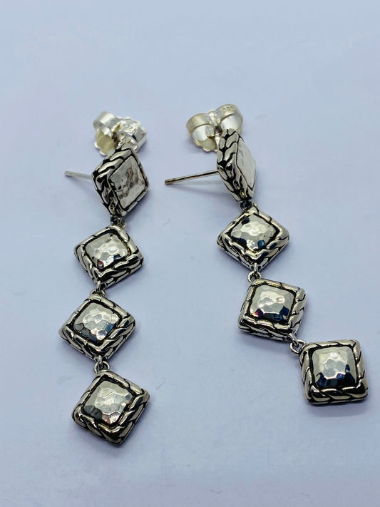 $550 John Hardy Sterling Silver Palu Collection Four Square Drop Earrings