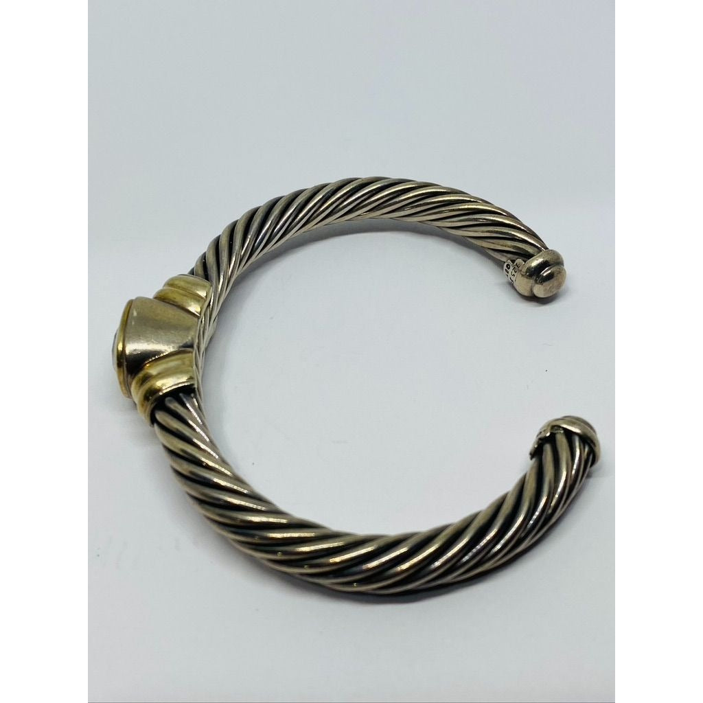 David Yurman Twisted Cable Cuff Bracelet 925 Silver & 14k Gold Peridot (chipped)