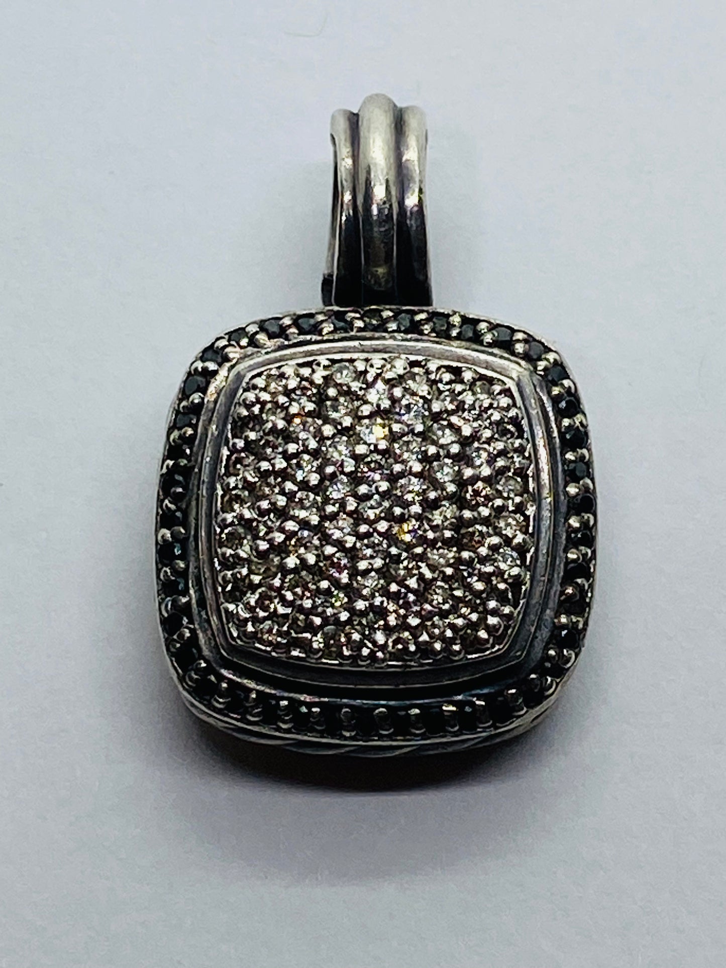 David Yurman 20mm Pave Diamond Albion Pendant Enhancer 925 Sterling Silver Halo