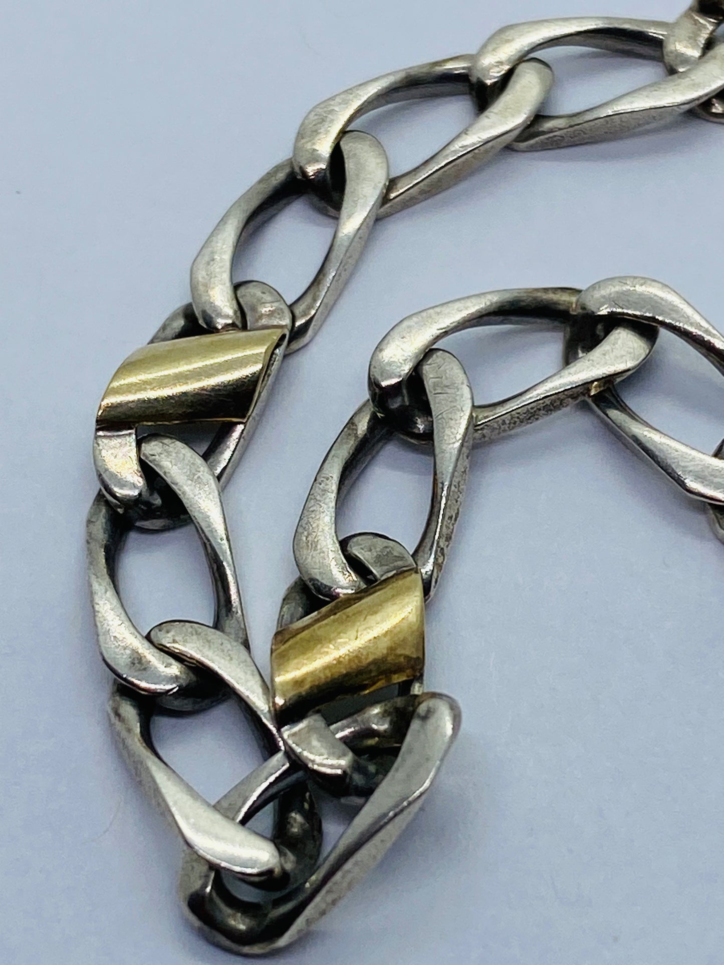 Tiffany & Co. Bracelet Sterling Silver 18k Gold Figaro Cuban Curb Link 7”
