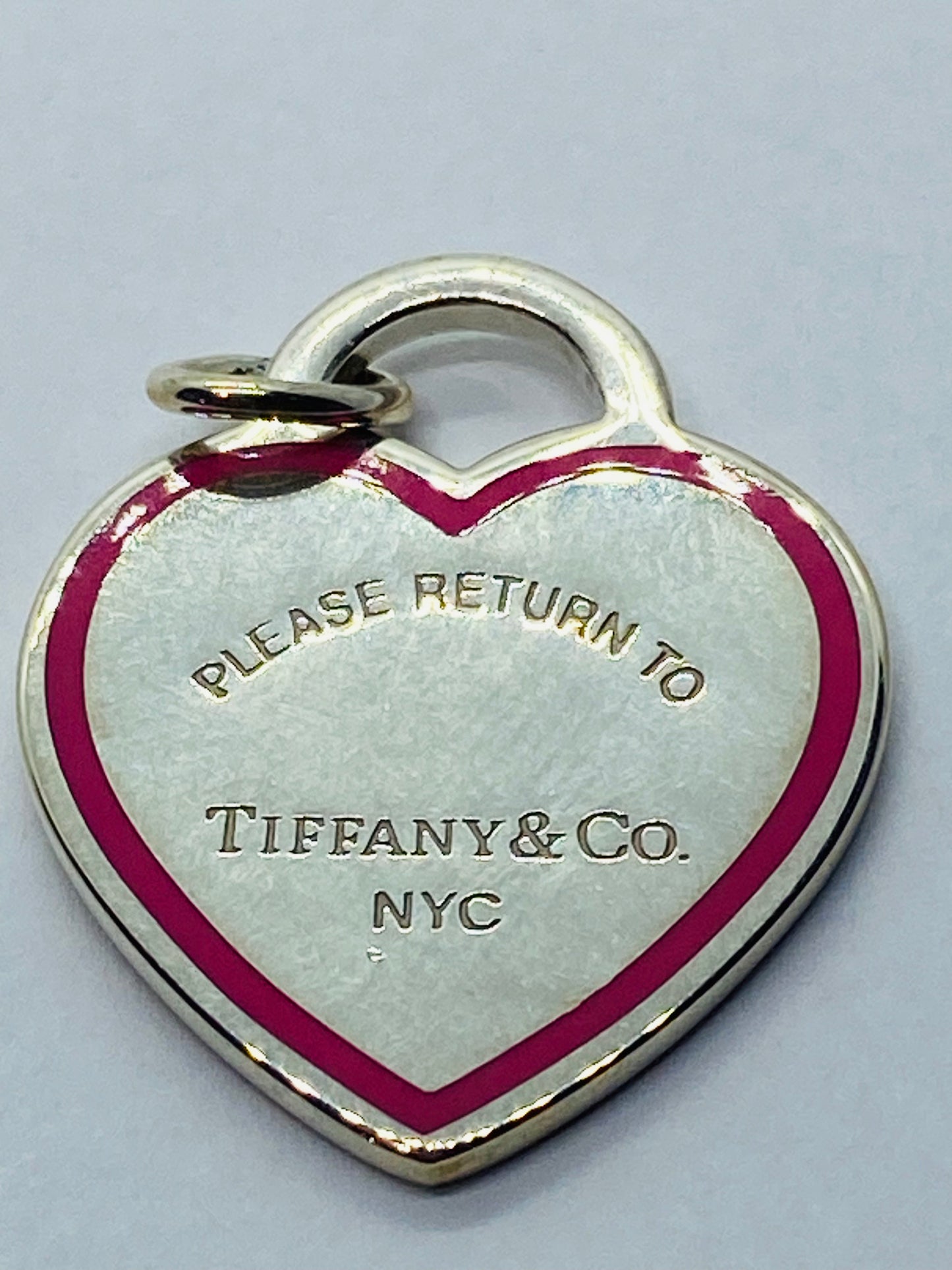 Tiffany Co Sterling Silver Red Enamel Please Return To Heart Pendant Charm 26MM