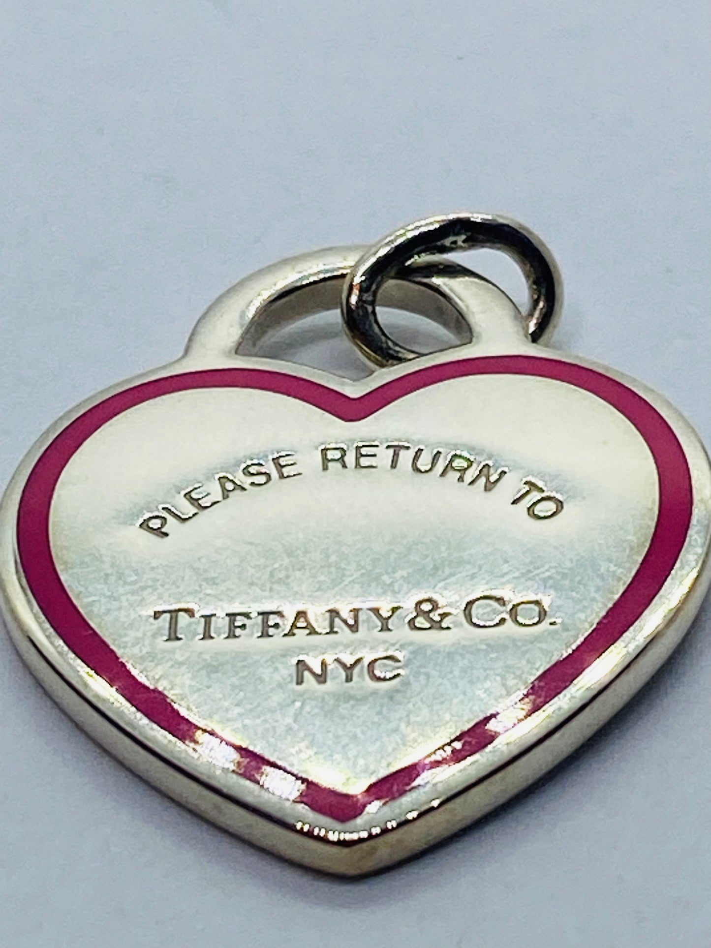 Tiffany Co Sterling Silver Red Enamel Please Return To Heart Pendant Charm 26MM