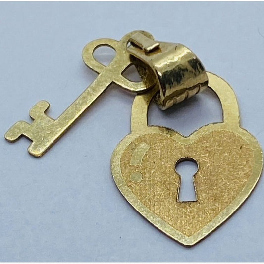 Solid 14K Yellow Gold Heart With Key 18 x 13mm  Pendant