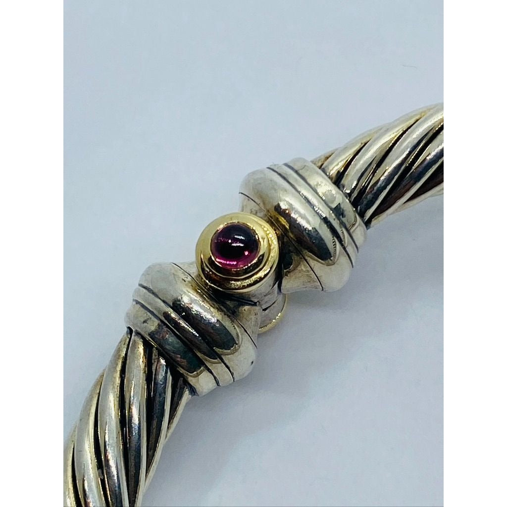 David Yurman Buckle Bracelet in Sterling Silver & 18K Yellow Gold and Rhodolite