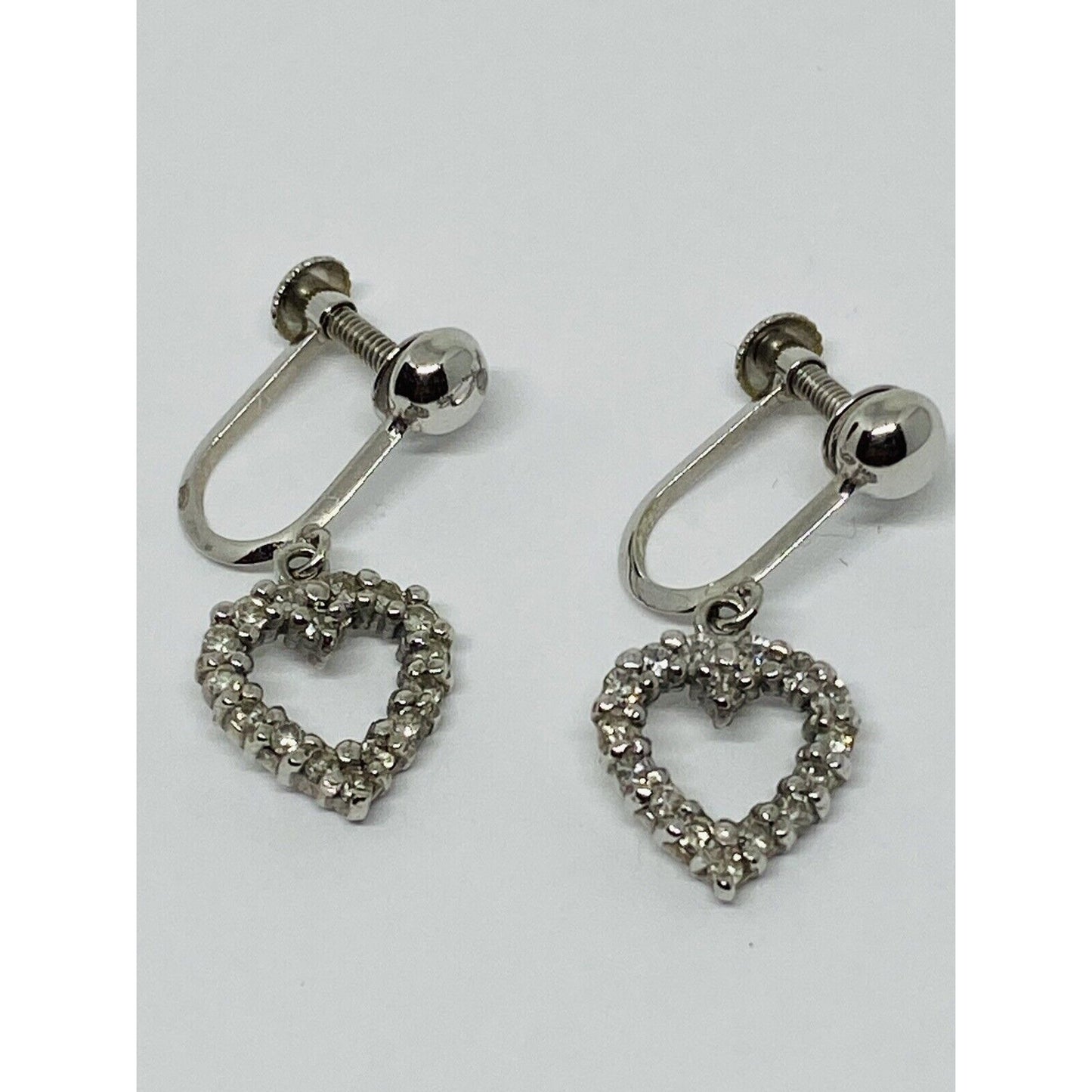 14k White Gold Open Heart Love Dangle Diamond Earrings 21MM .30CT TCW