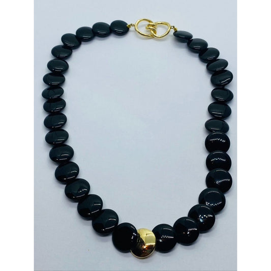 Tiffany & Co. 18k Yellow Gold Black Onyx Angela Cummings Lentil Necklace 14.5"