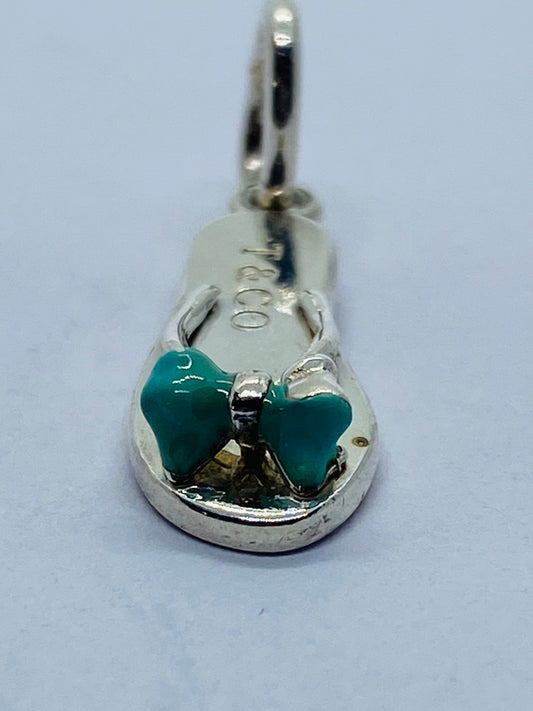 Tiffany & Co. Flip Flop Blue Enamel Pendant Charm Sandal Sterling Silver Pouch