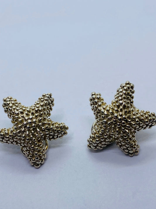 Tiffany & Co Silver Large Bumpy Starfish Coral Clip On Earrings