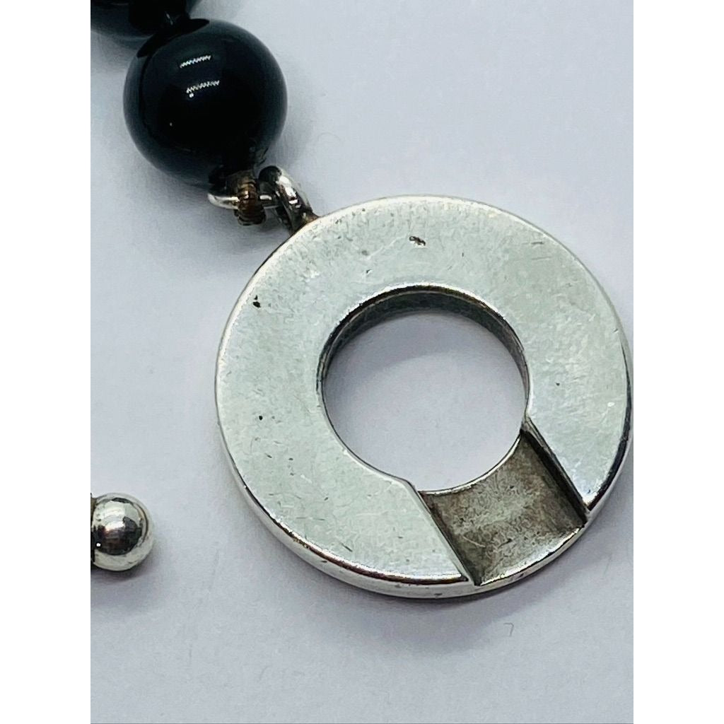 Tiffany & Co Bracelet Black Onyx Beads 925 Polished Sterling Silver Toggle Clasp