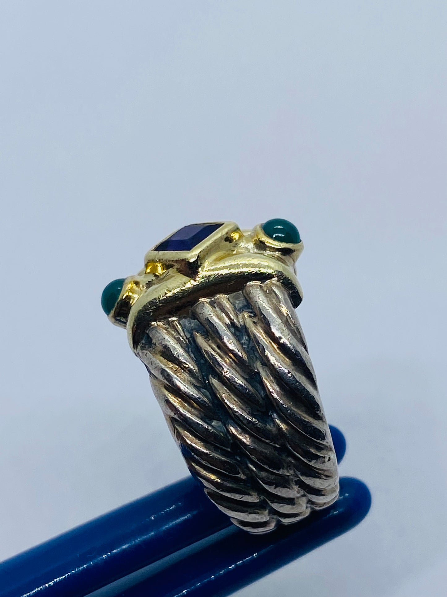 David Yurman Renaissance Ring Triple Cable Amethyst Green Onyx Size 4.25 14k 925