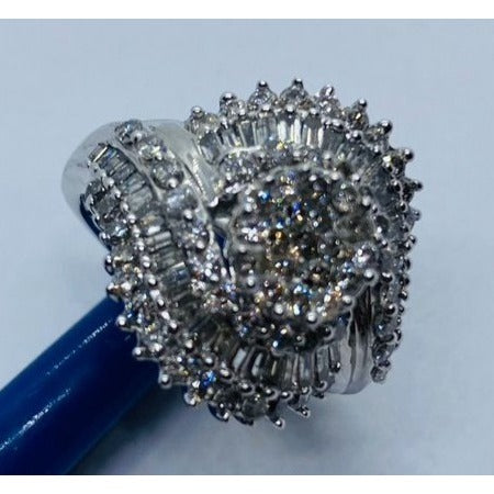 10K White Gold Cluster Diamond Ring Size 7 1.87CT