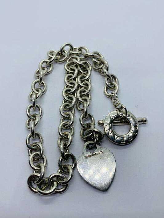 Tiffany & Co Sterling Silver Toggle Heart Tag Blank Heart Necklace 16” 74.8