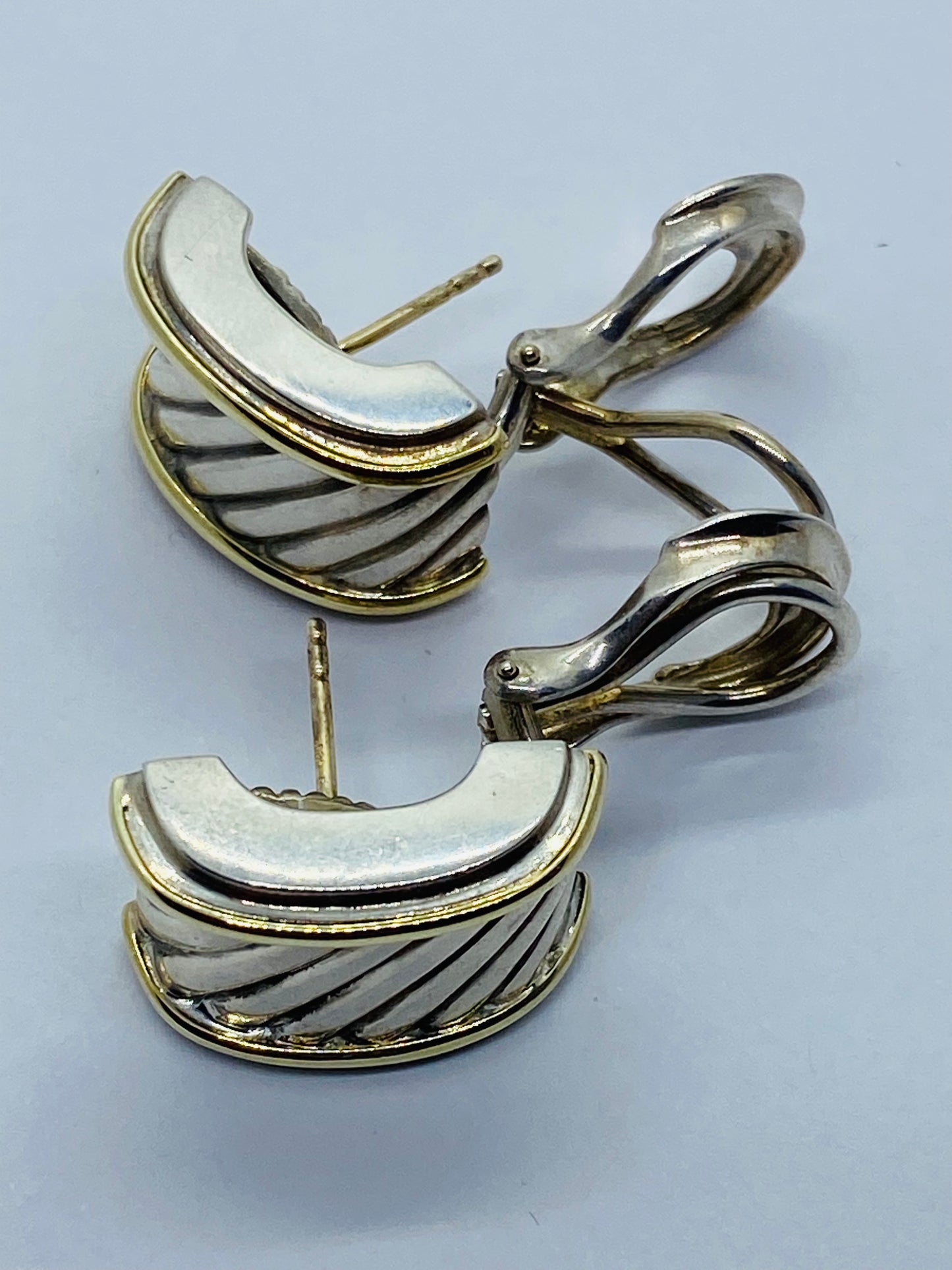 David Yurman .925/14K Cigar Band Thoroughbred Earrings