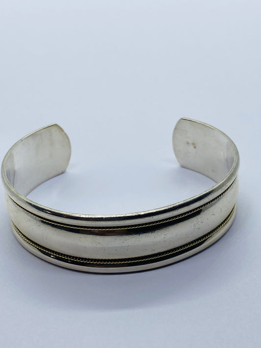 Tiffany & Co. Authentic Sterling Silver & 18k Gold Rope Cuff Bracelet 6.75”
