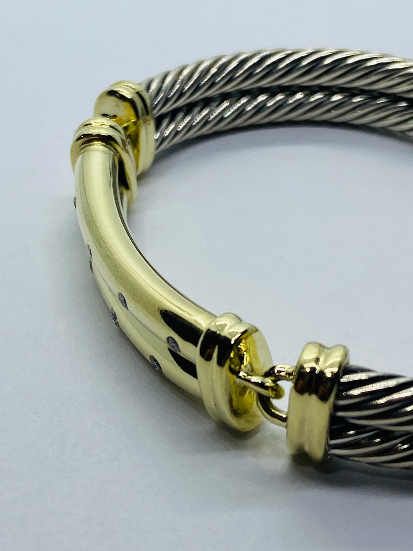 $4,000 David Yurman 14K Yellow Gold Silver Diamond Metro Double Cable Bracelet M