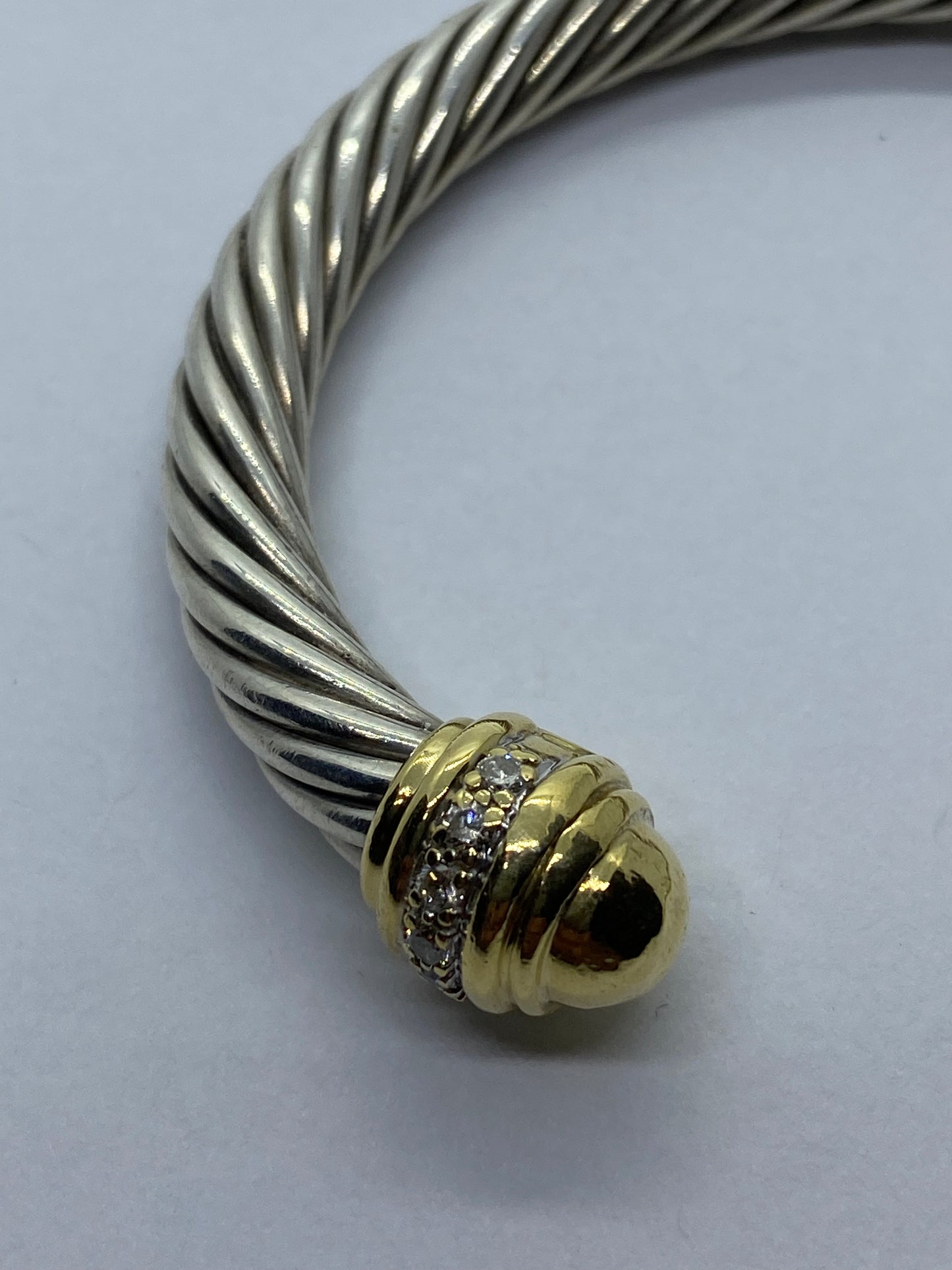 David Yurman 7mm Diamond Dome Cable Bracelet Sterling Silver 925 18K 750 Gold