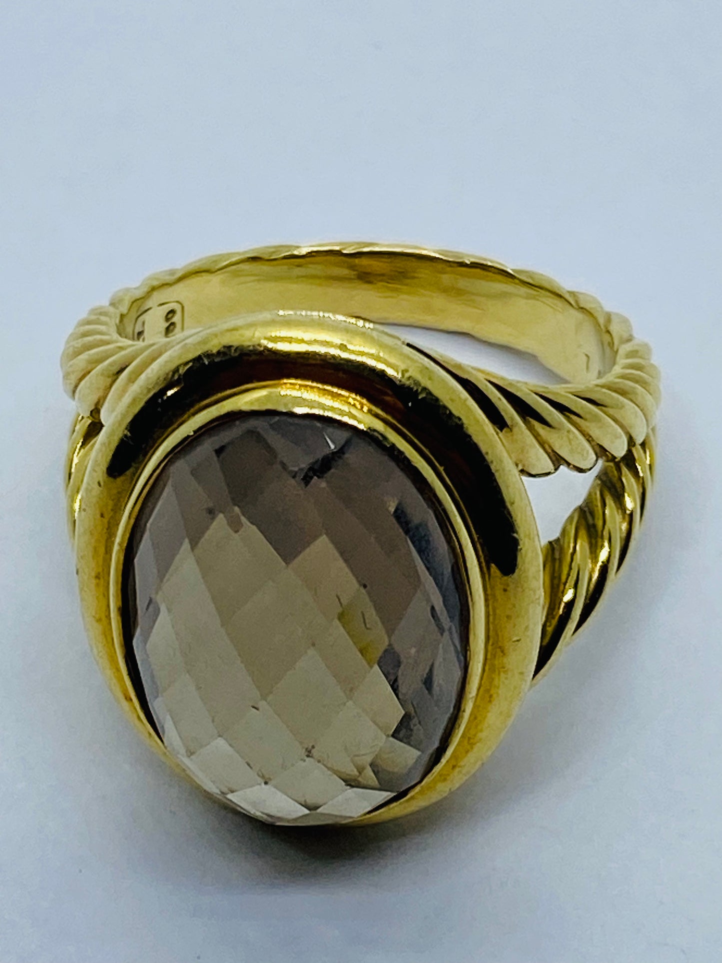 David Yurman  Albion  Oval Smoky Quartz Ring Solid 750 18k Gold Size 10 18.6G