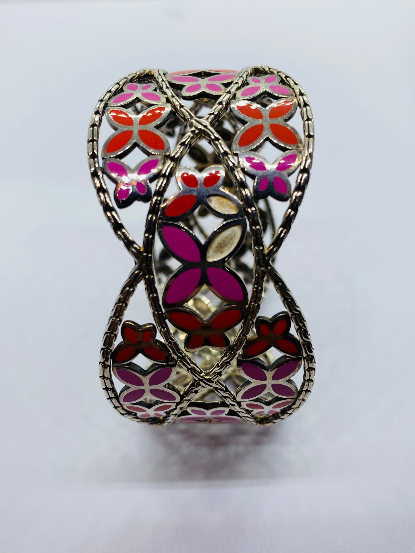 John Hardy 925 Sterling Kawung Vintage Enamel Floral wide Bangle READ! Bracelet