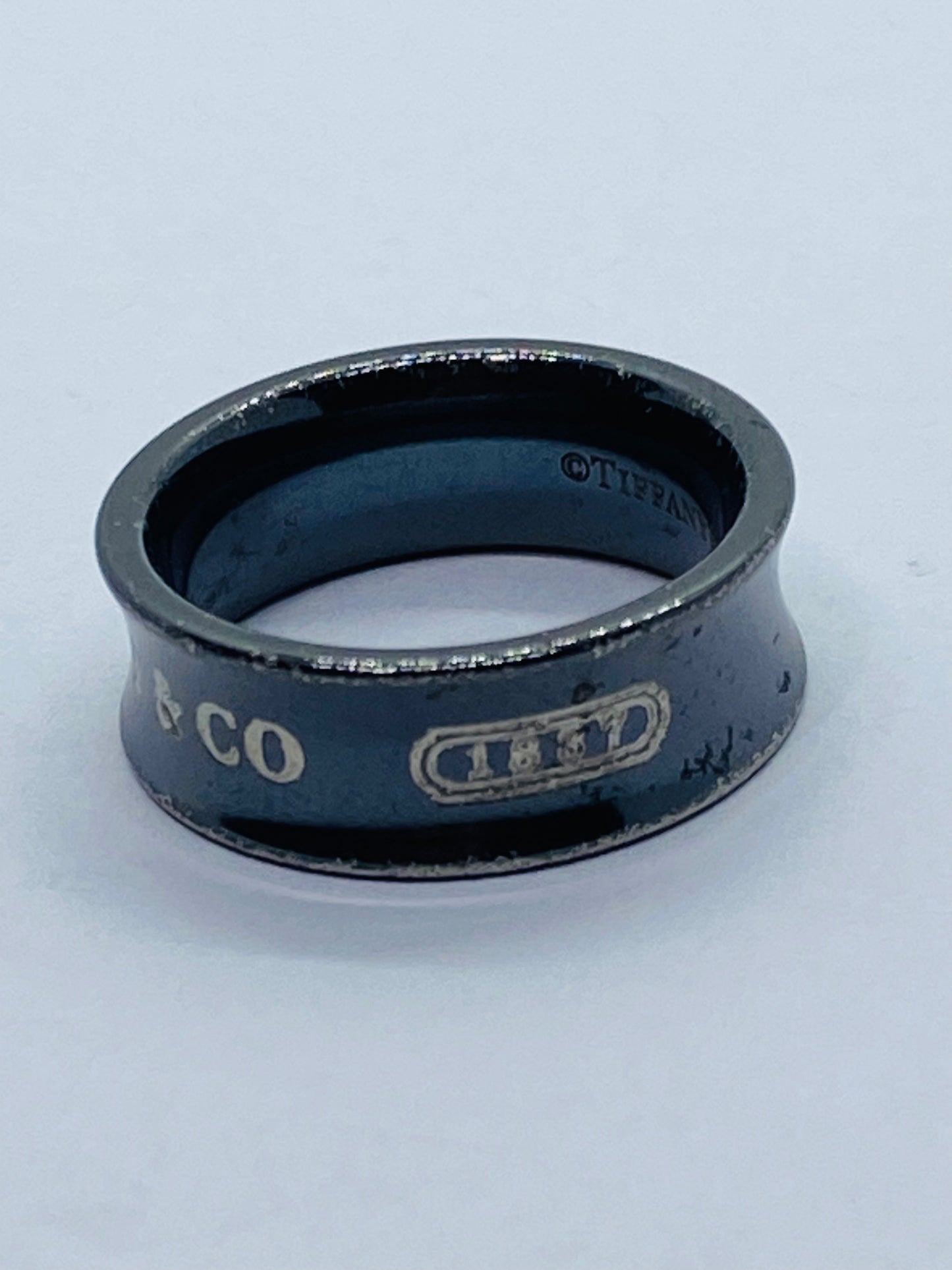 Tiffany & Co. Titanium 1837 Black Concave Ring Size 5.75