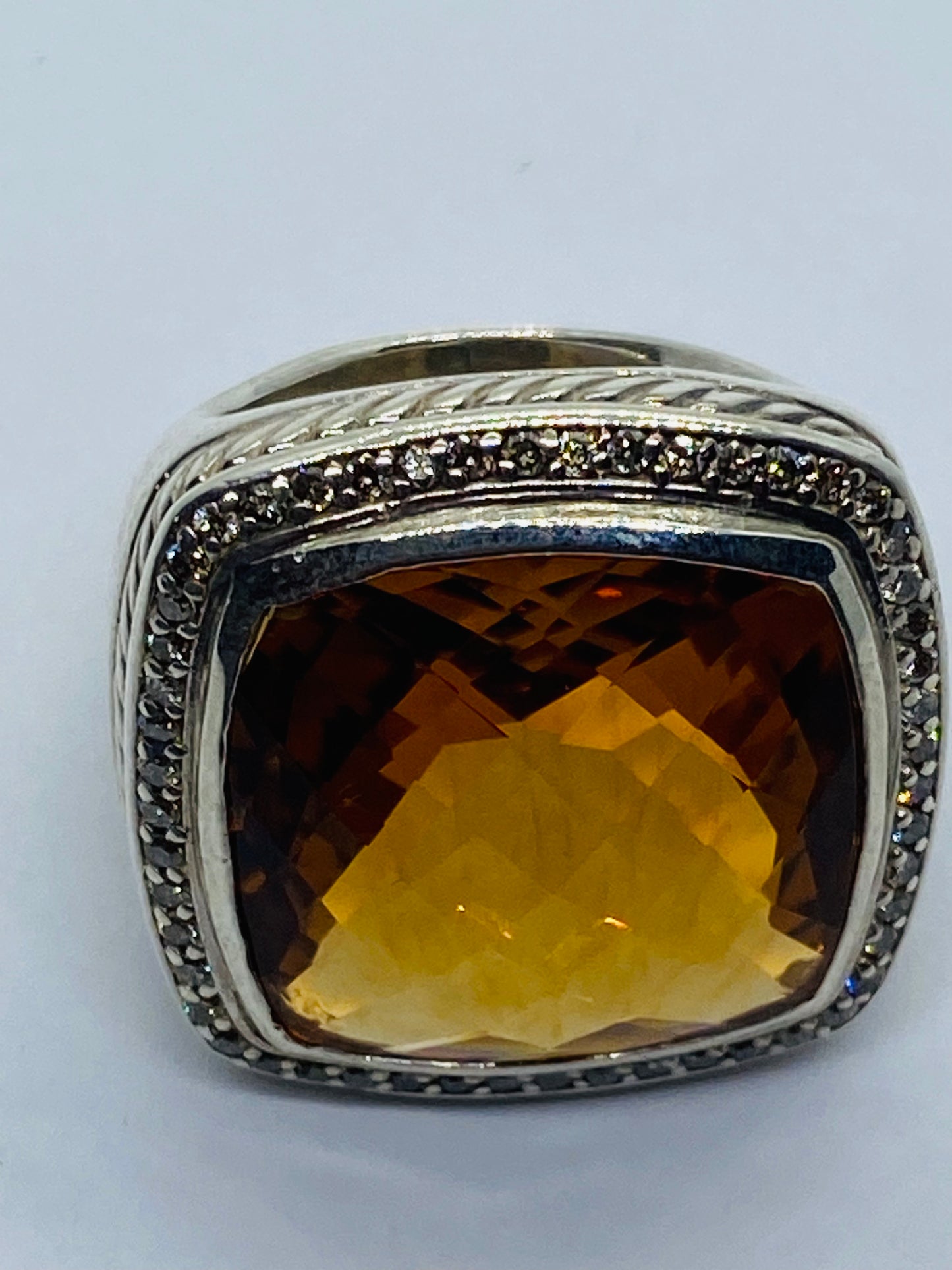 DAVID YURMAN ALBION 20MM X 20MM CITRINE DIAMOND STERLING SILVER RING SIZE 7.25