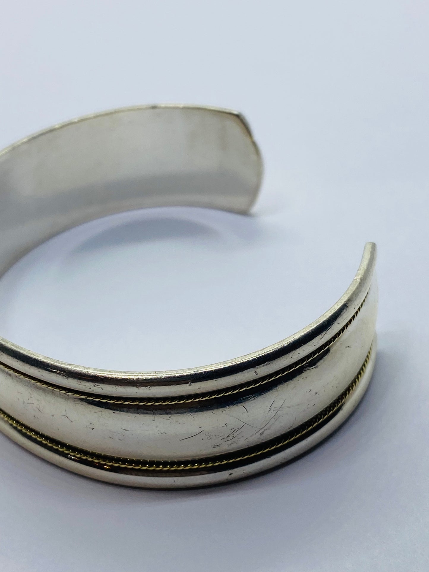 Tiffany & Co. Authentic Sterling Silver & 18k Gold Rope Cuff Bracelet 6.75”