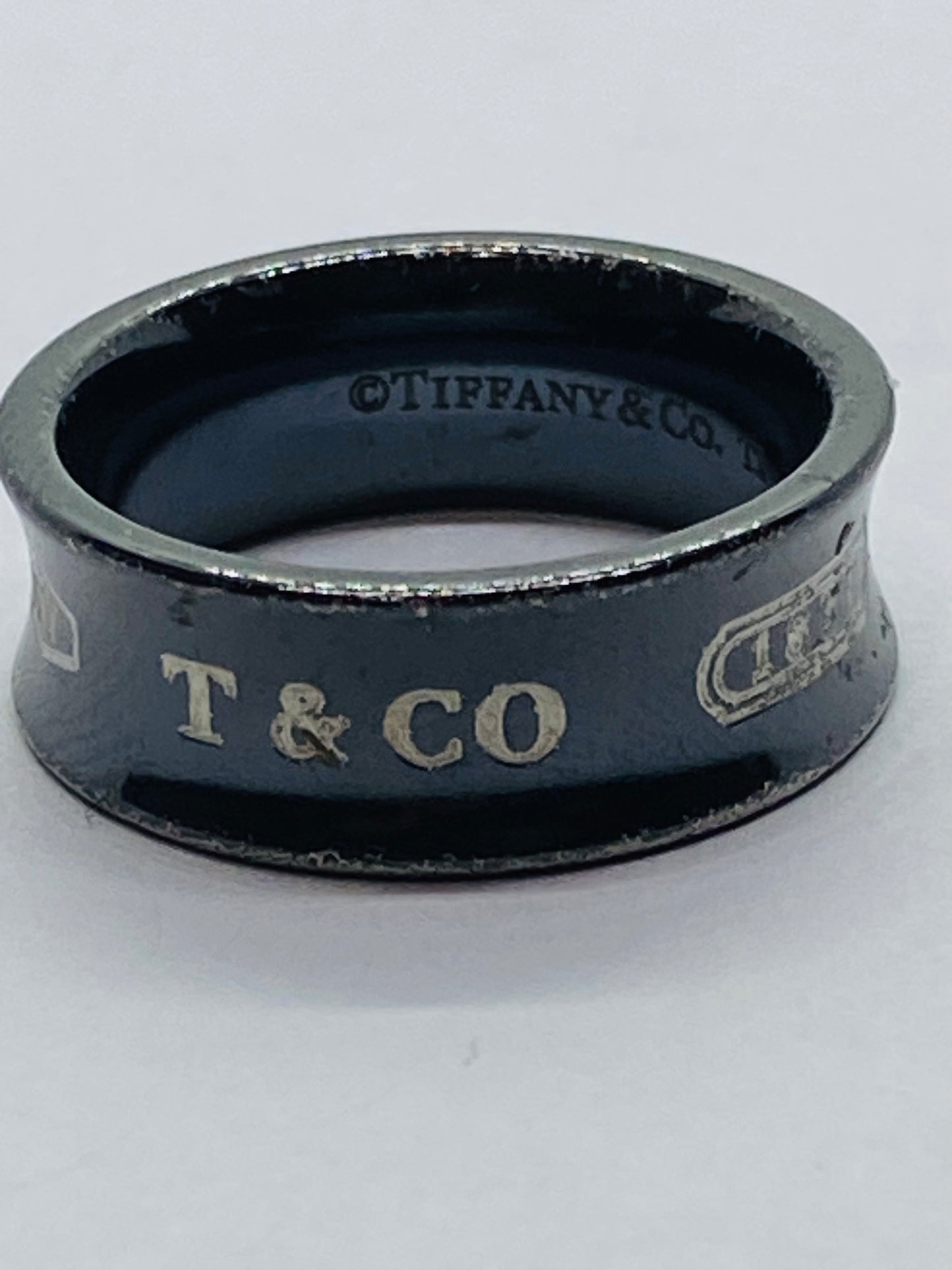 Tiffany & Co. Titanium 1837 Black Concave Ring Size 5.75