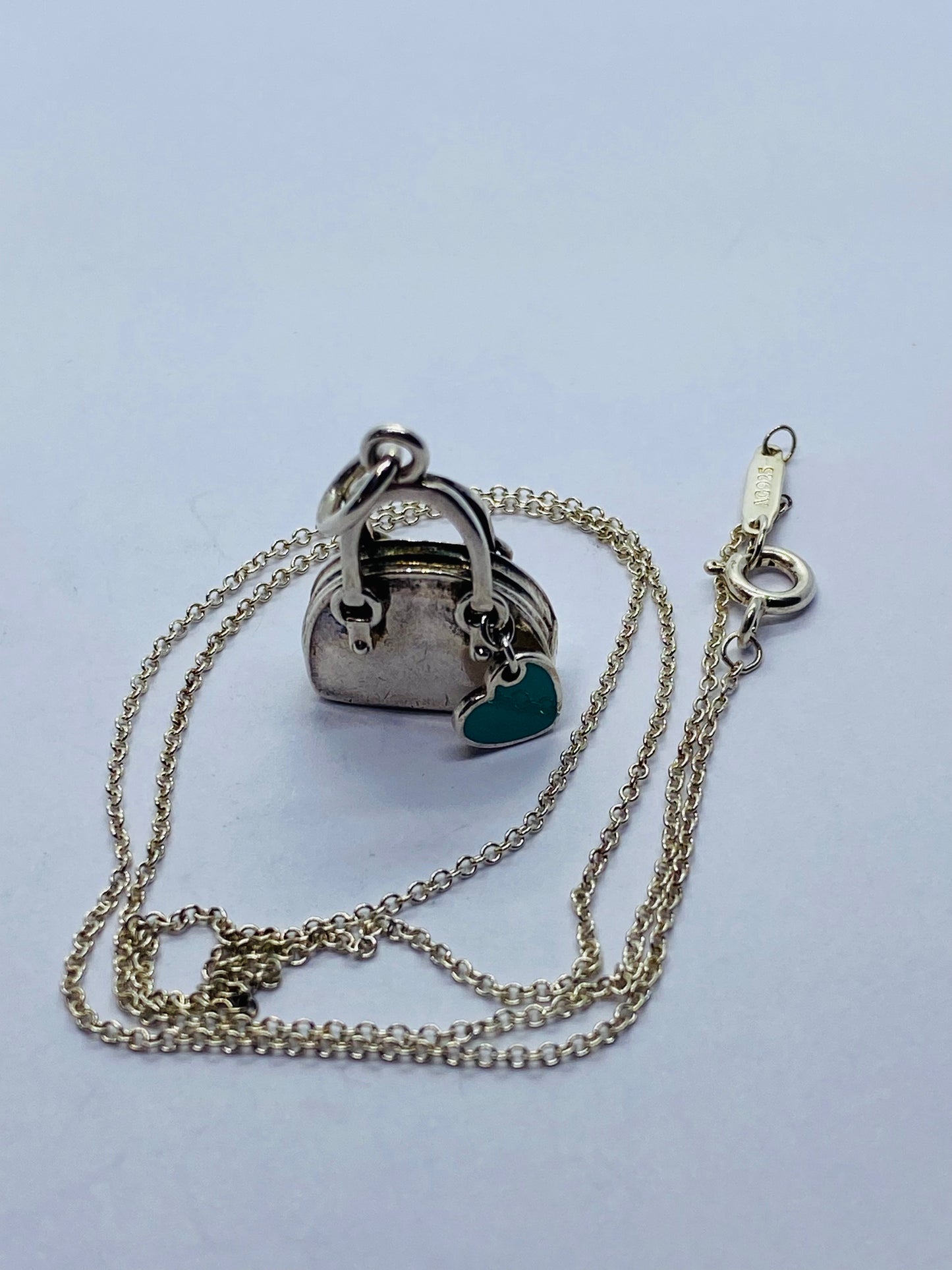 Tiffany & Co. Sterling Silver Handbag and Enamel Heart Italy  Pendant Necklace