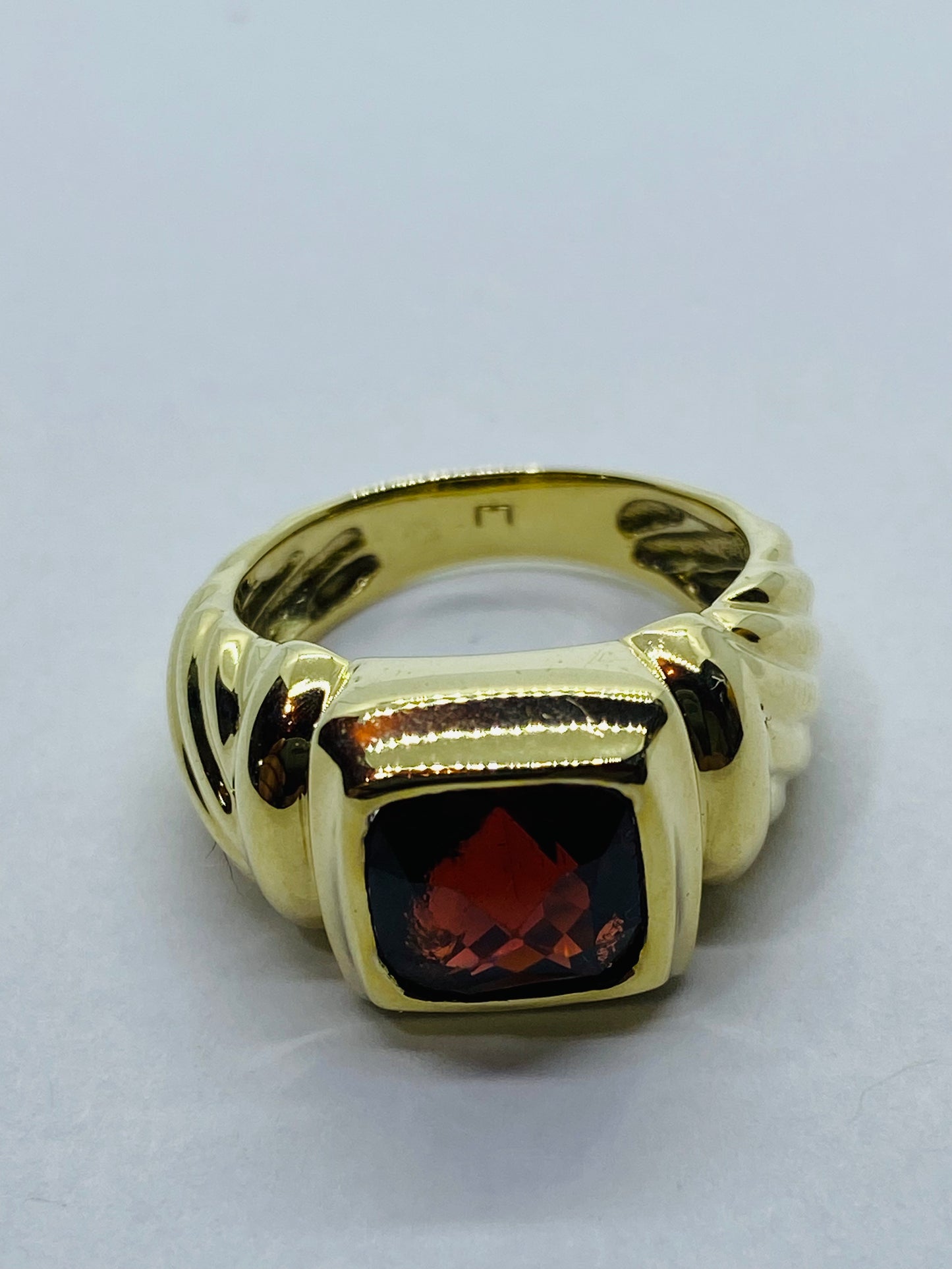 DAVID YURMAN Solid 14K Yellow Gold CABLE Cushion Cut Garnet Ring 5.5
