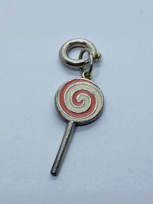 TIFFANY & CO SILVER PINK ENAMEL LOLLIPOP CHARM PENDANT BOX INCLUDED