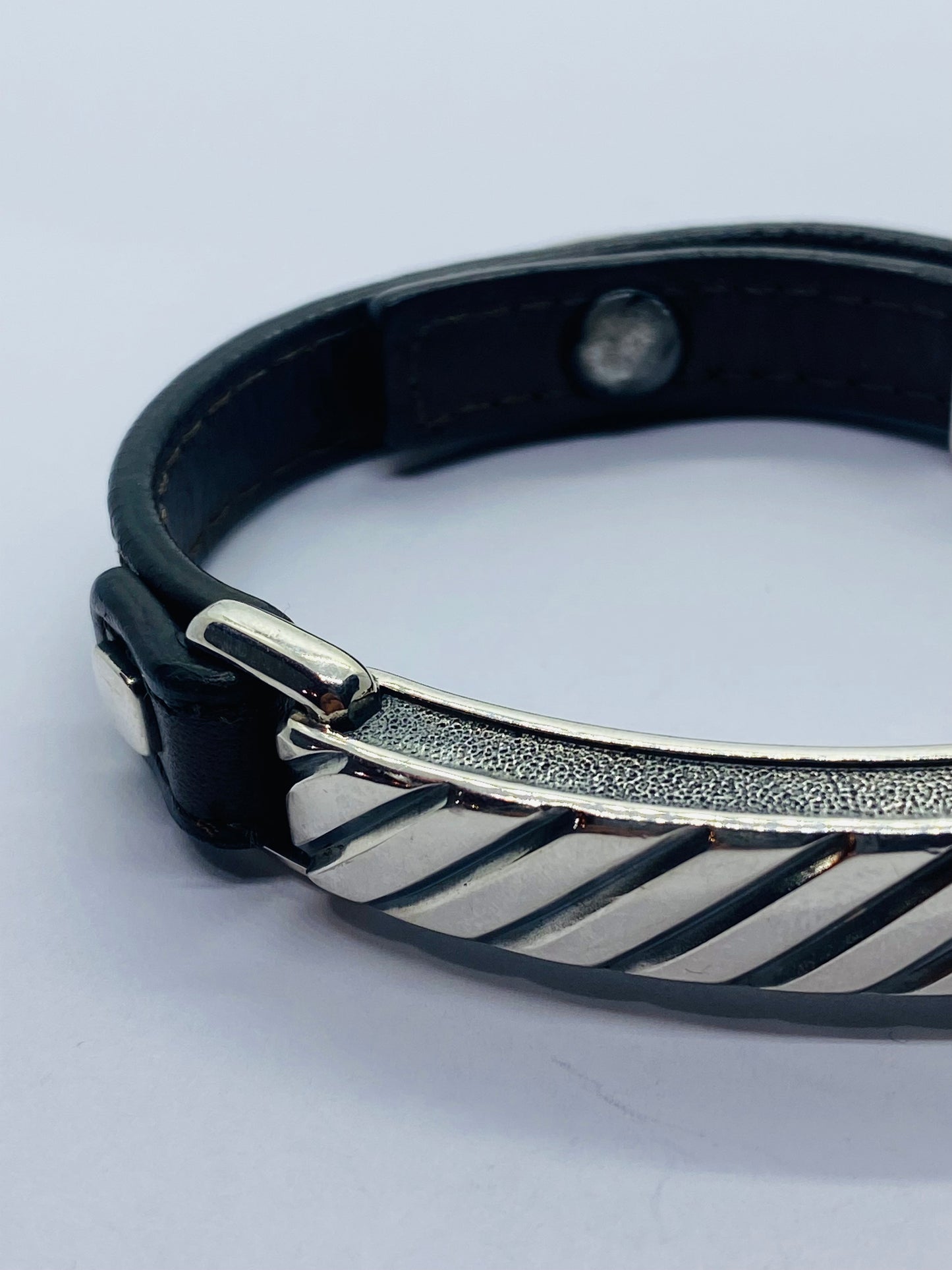 David Yurman Sterling Silver Modern Leather Striped ID Bracelet Brown 39.1 Grams