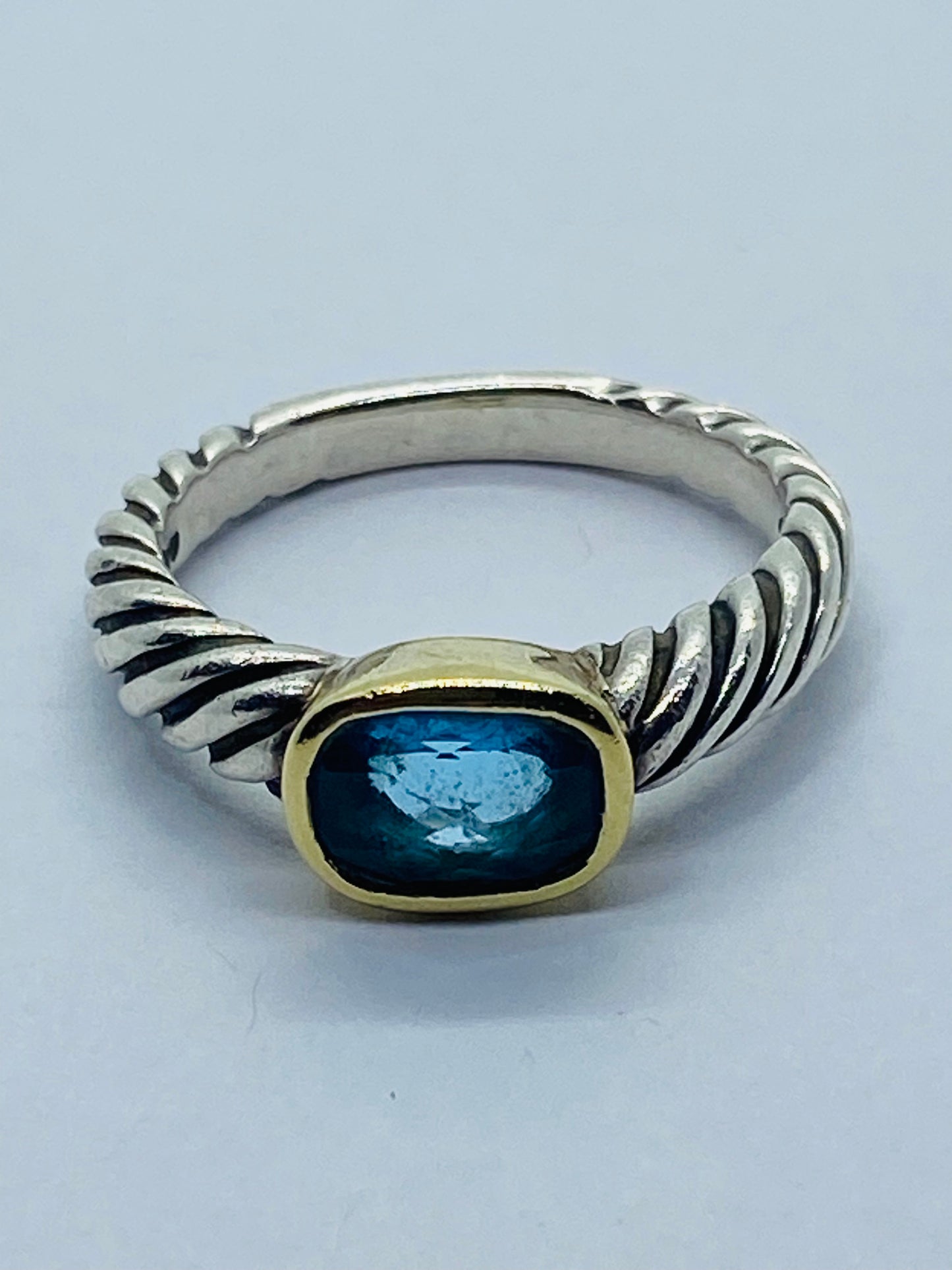 David Yurman BLUE TOPAZ Noblesse Ring, 925 Sterling Silver, 18K 750 Gold, 6.75