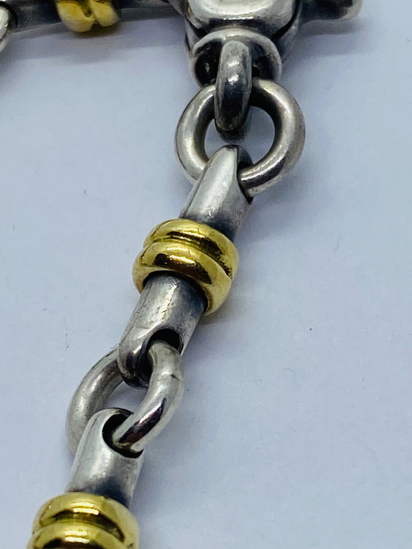 Tiffany Co Sterling Silver 18k Gold Bar Link Bracelet 7 1/8” Pouch Box