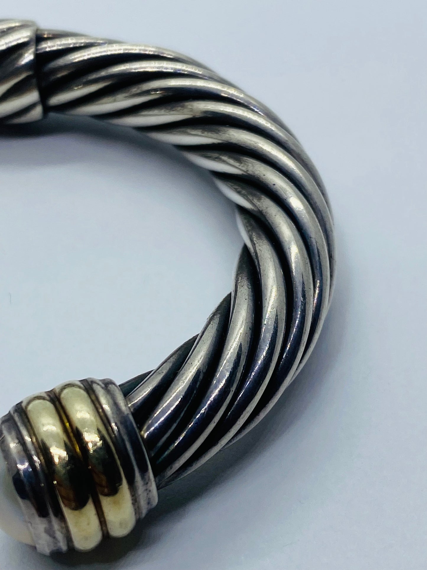 DAVID YURMAN STERLING SILVER 14K 10MM MABE PEARL HINGED CUFF BRACELET RARE 6.25”