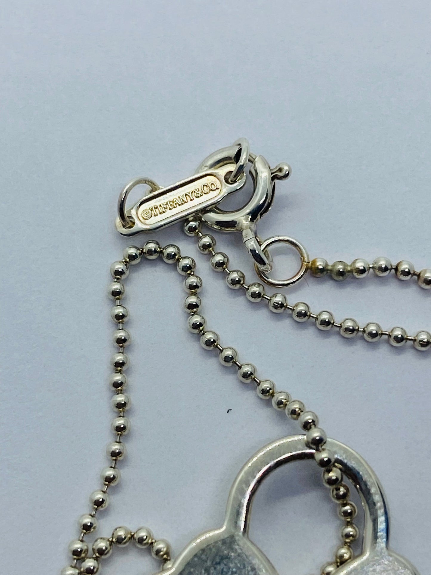Tiffany & Co Silver Luck Shamrock Irish 4 Leaf Clover Charm Pendant Necklace 16”