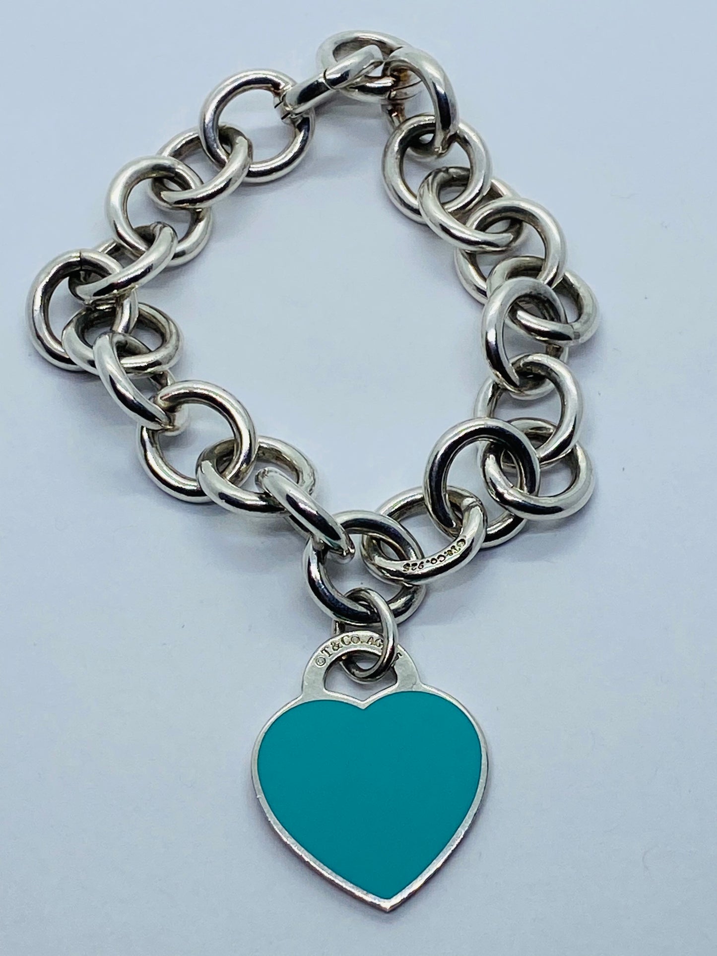 Tiffany & Co 925 Sterling Silver Round Clasping End 7.25" Bracelet  Enamel RTT