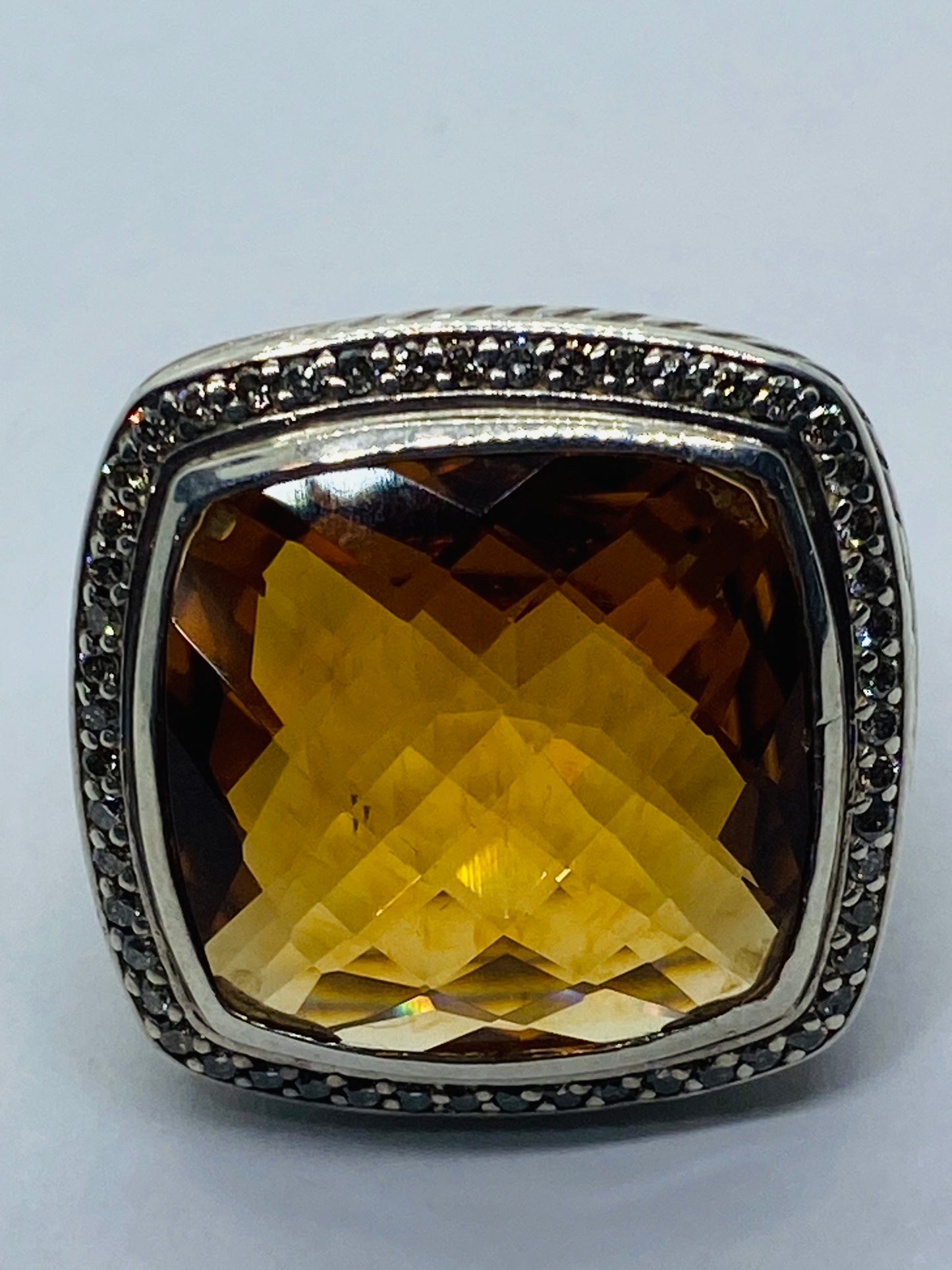 DAVID YURMAN ALBION 20MM X 20MM CITRINE DIAMOND STERLING SILVER RING SIZE 7.25