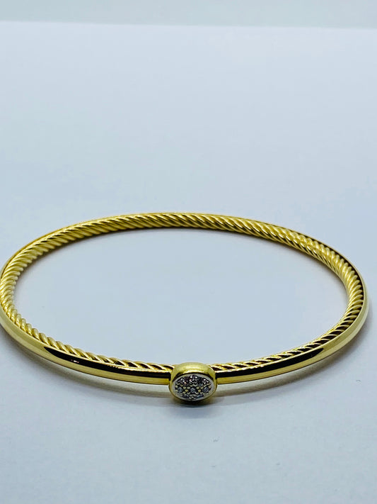 DAVID YURMAN Confetti Bangle Bracelet Diamonds 18K Yellow Gold  7.5” 2.6MM Wide