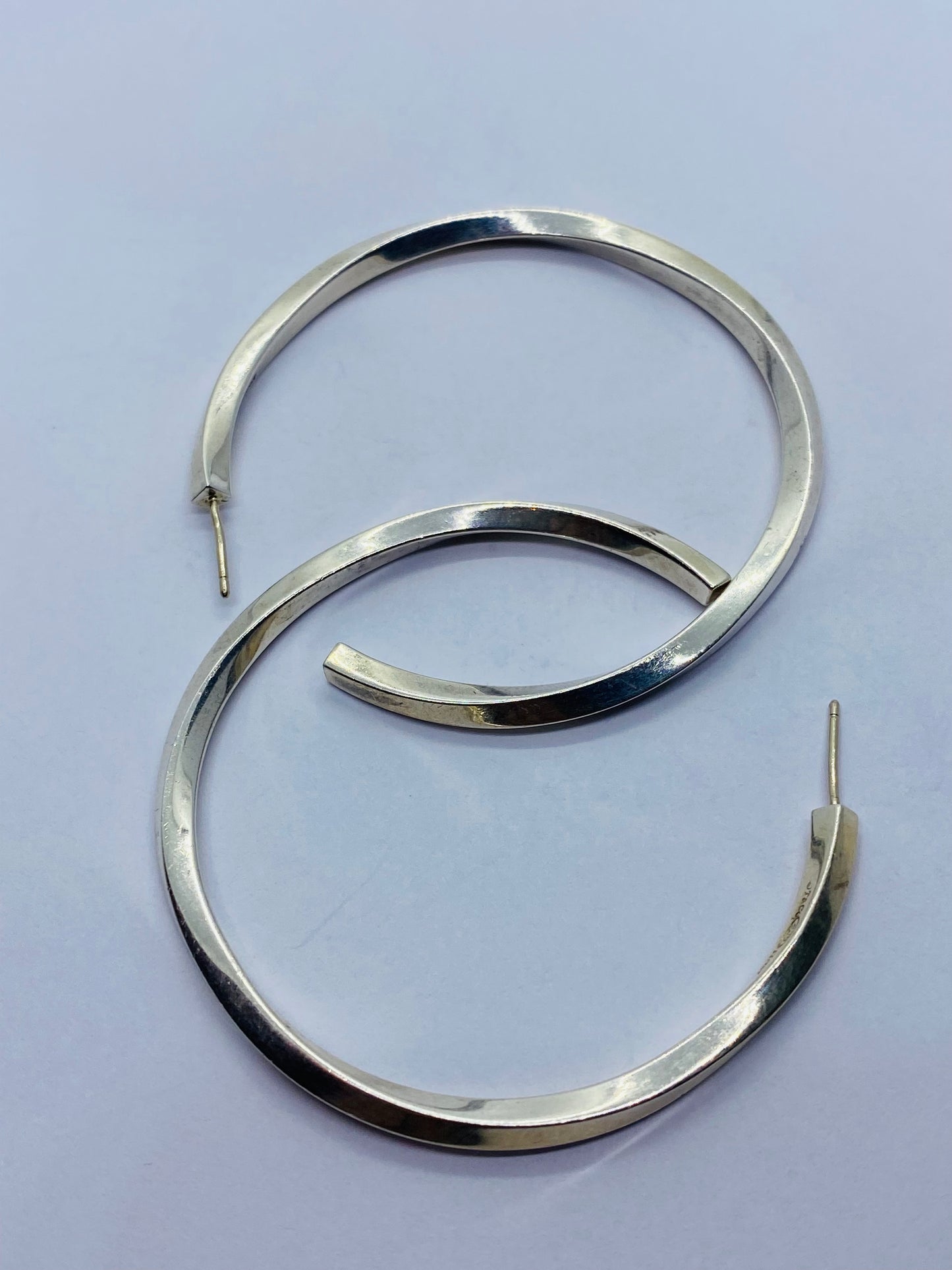 TIFFANY & CO Sterling Silver 3mm Twisted Hoop Post Earrings 1 7/8" NO BACKS