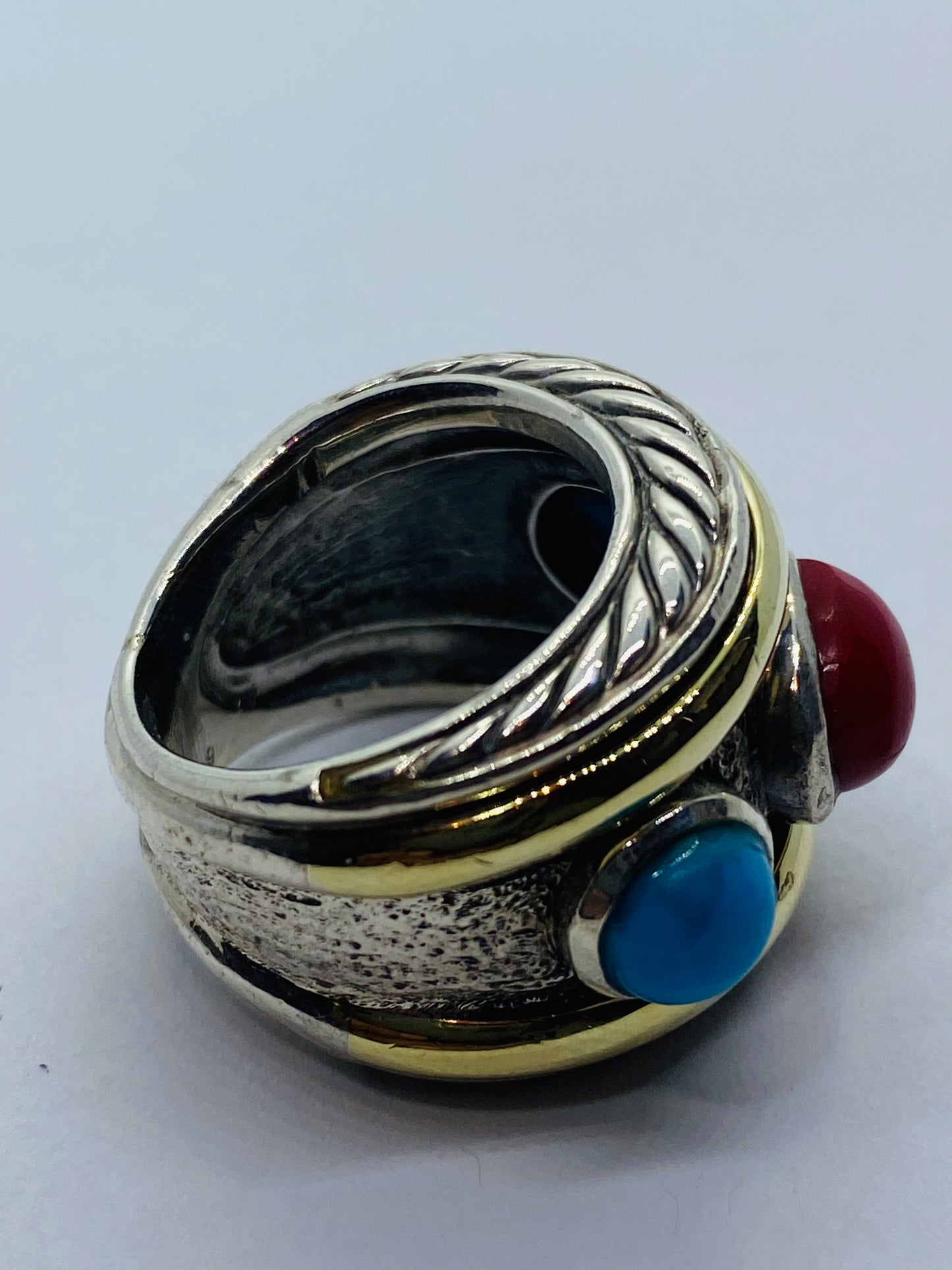 DAVID YURMAN 14K Gold Sterling Silver Turquoise Carnelian Renaissance Ring 5