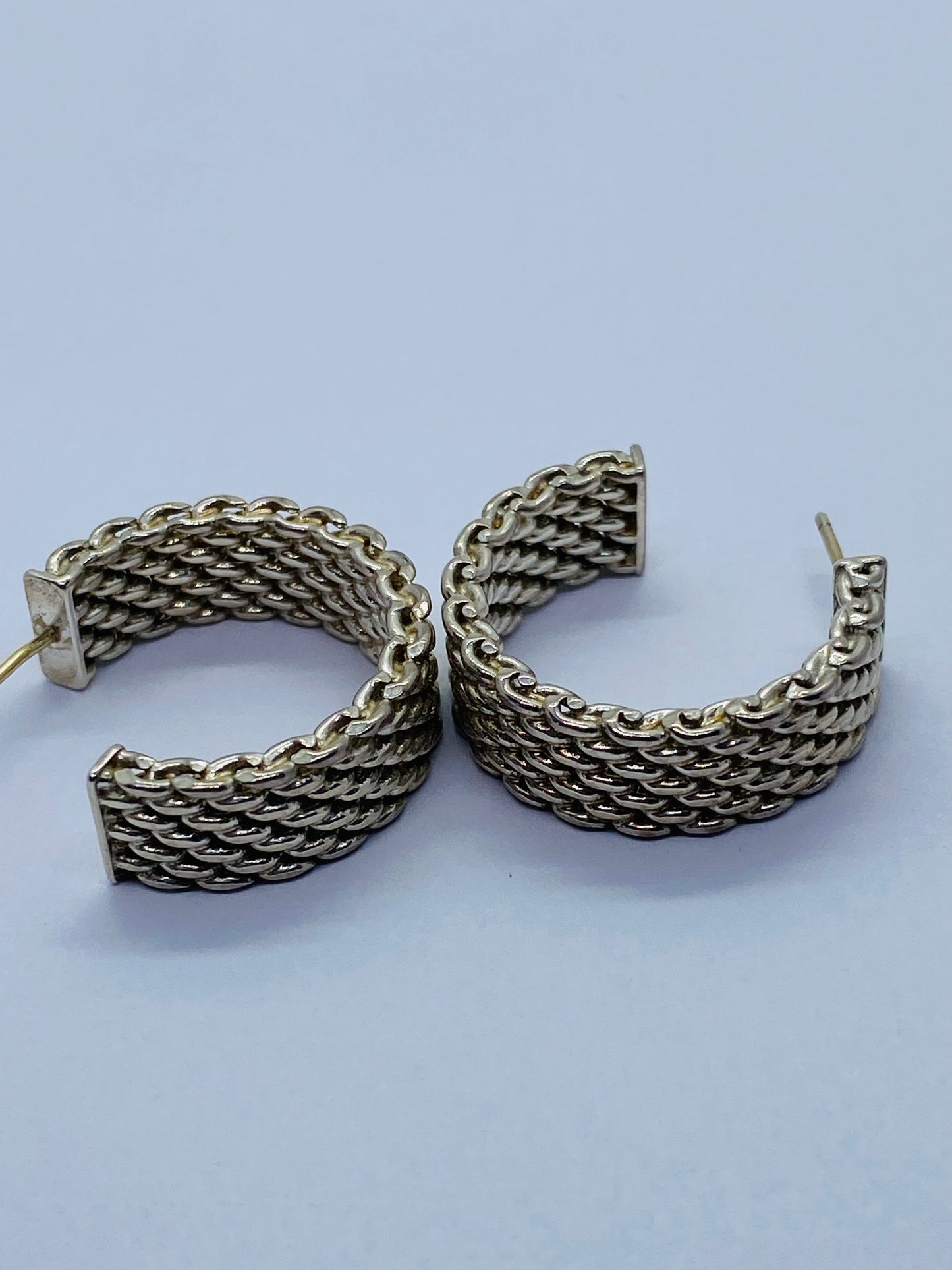 Tiffany & Co Sterling Silver Somerset Wide Hoop Earrings 7/8”  Pouch Box