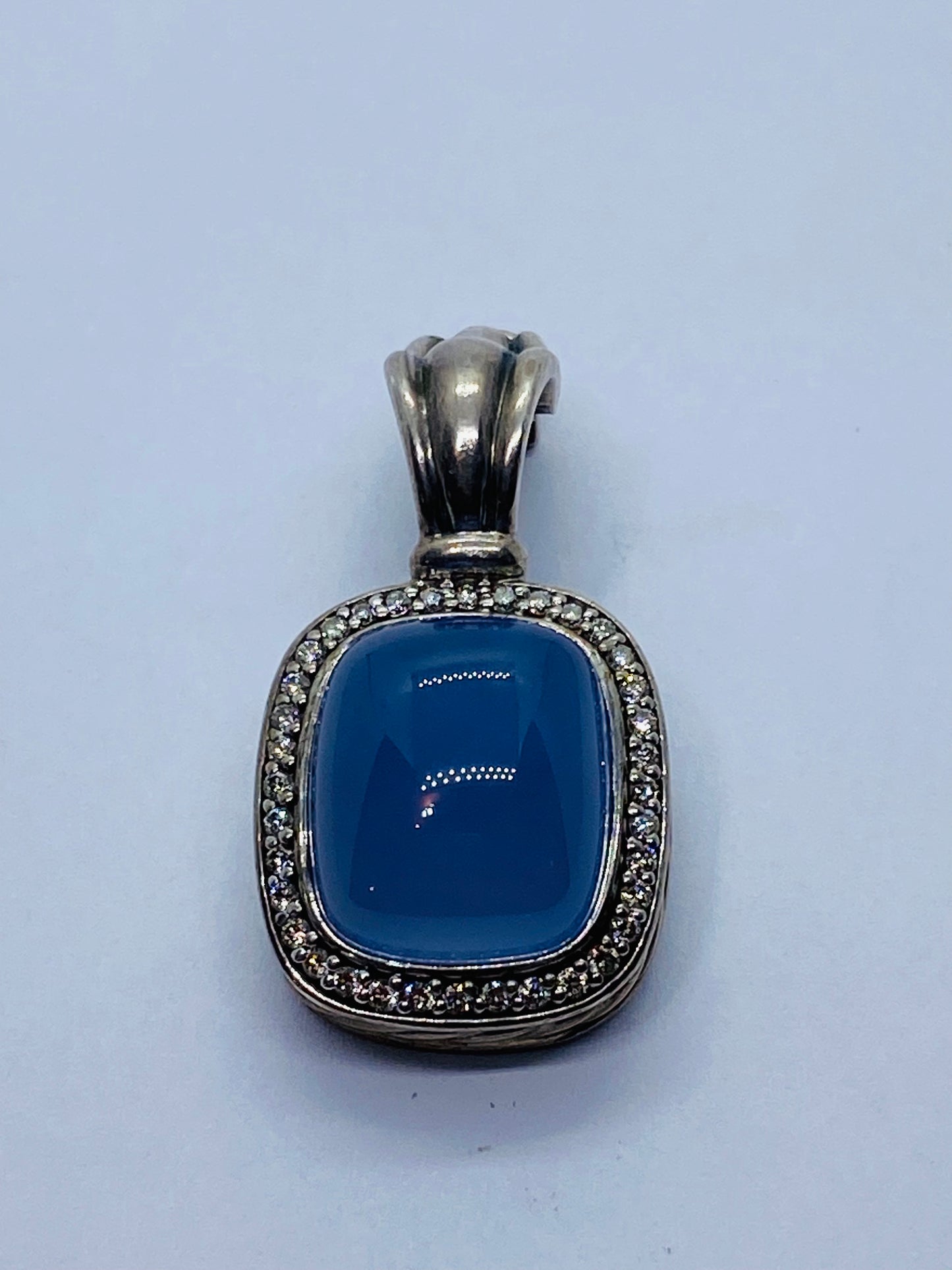 David Yurman Albion Chalcedony 925 Silver 18K 750  Diamond Pendant Enhancer