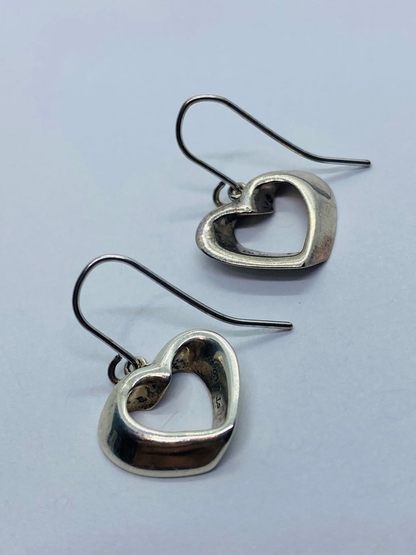 Tiffany & Co Silver Modern Geometric Heart Dangle Dangling Earrings With