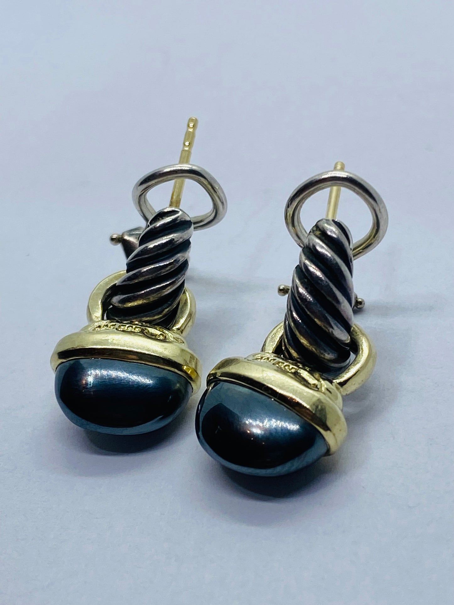 David Yurman 925 Sterling Silver & 14k Gold Hematite Acorn Earrings